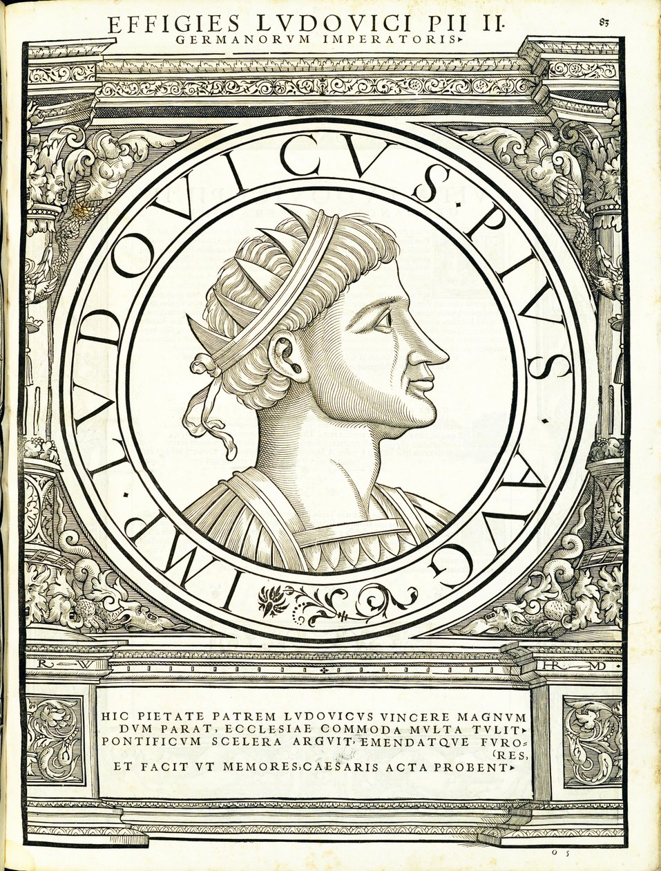 Ludouicus Pius, ilustracja z Imperatorum romanorum omnium orientalium et occidentalium verissimae imagines ex antiquis numismatis, drzeworyt Rudolpha Wyssenbacha, wydrukowany przez Andreasa Gesnera, Zurych. autorstwa Hans Rudolf Manuel Deutsch