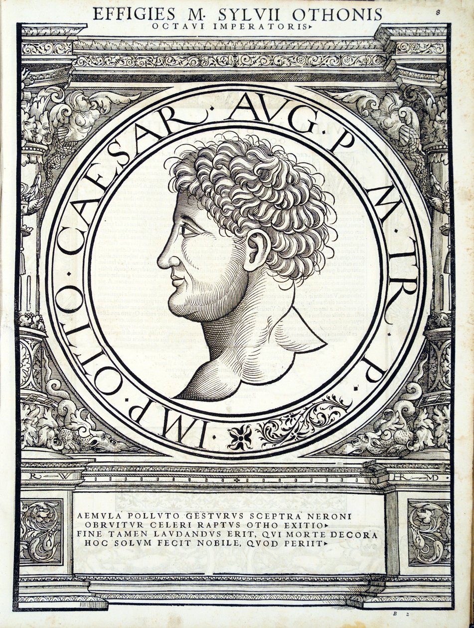 M Sylvius Otho, ilustracja z „Cesarzy rzymskich całego Wschodu i Zachodu”, drzeworyt Rudolpha Wyssenbacha, druk Andreas Gesner, Zuri autorstwa Hans Rudolf Manuel Deutsch