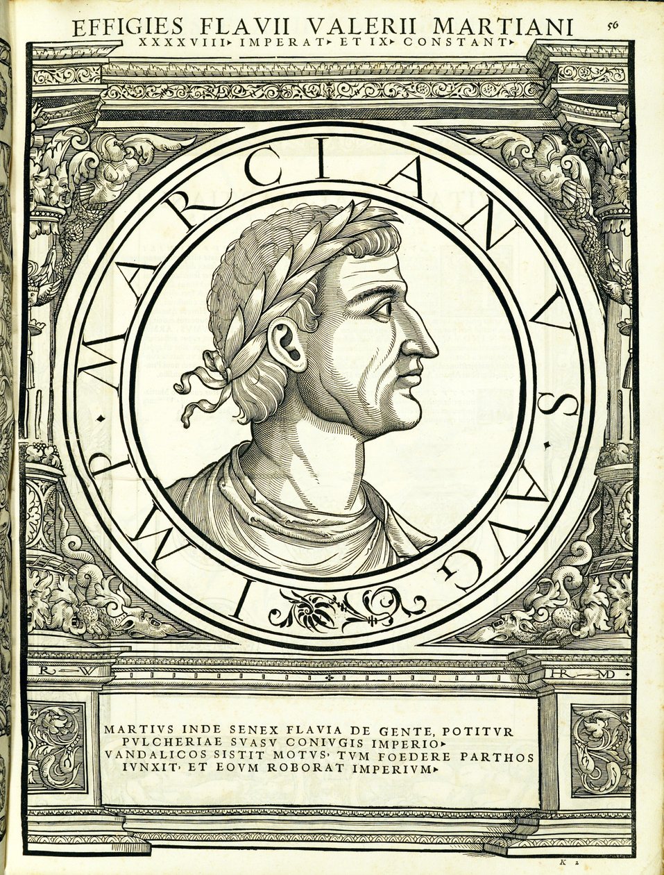 Martianus, ilustracja z „Cesarzy rzymskich całego Wschodu i Zachodu”, drzeworyt Rudolpha Wyssenbacha, druk Andreas Gesner, Zurych, 1 autorstwa Hans Rudolf Manuel Deutsch