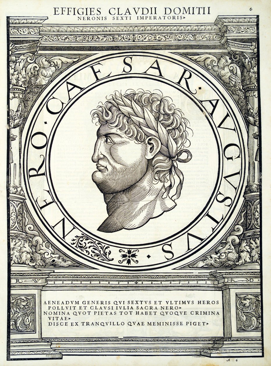Nero, ilustracja z „Cesarzy rzymskich całego Wschodu i Zachodu”, drzeworyt Rudolpha Wyssenbacha, druk Andreas Gesner, Zurych, 1559 autorstwa Hans Rudolf Manuel Deutsch