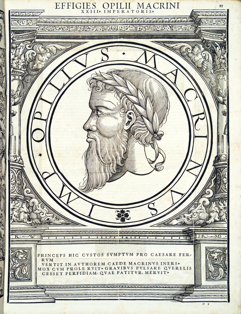 Opilius Macrinus, ilustracja z „Cesarzy rzymskich całego Wschodu i Zachodu”, drzeworyt Rudolpha Wyssenbacha, druk Andreas Gesner, Zu autorstwa Hans Rudolf Manuel Deutsch