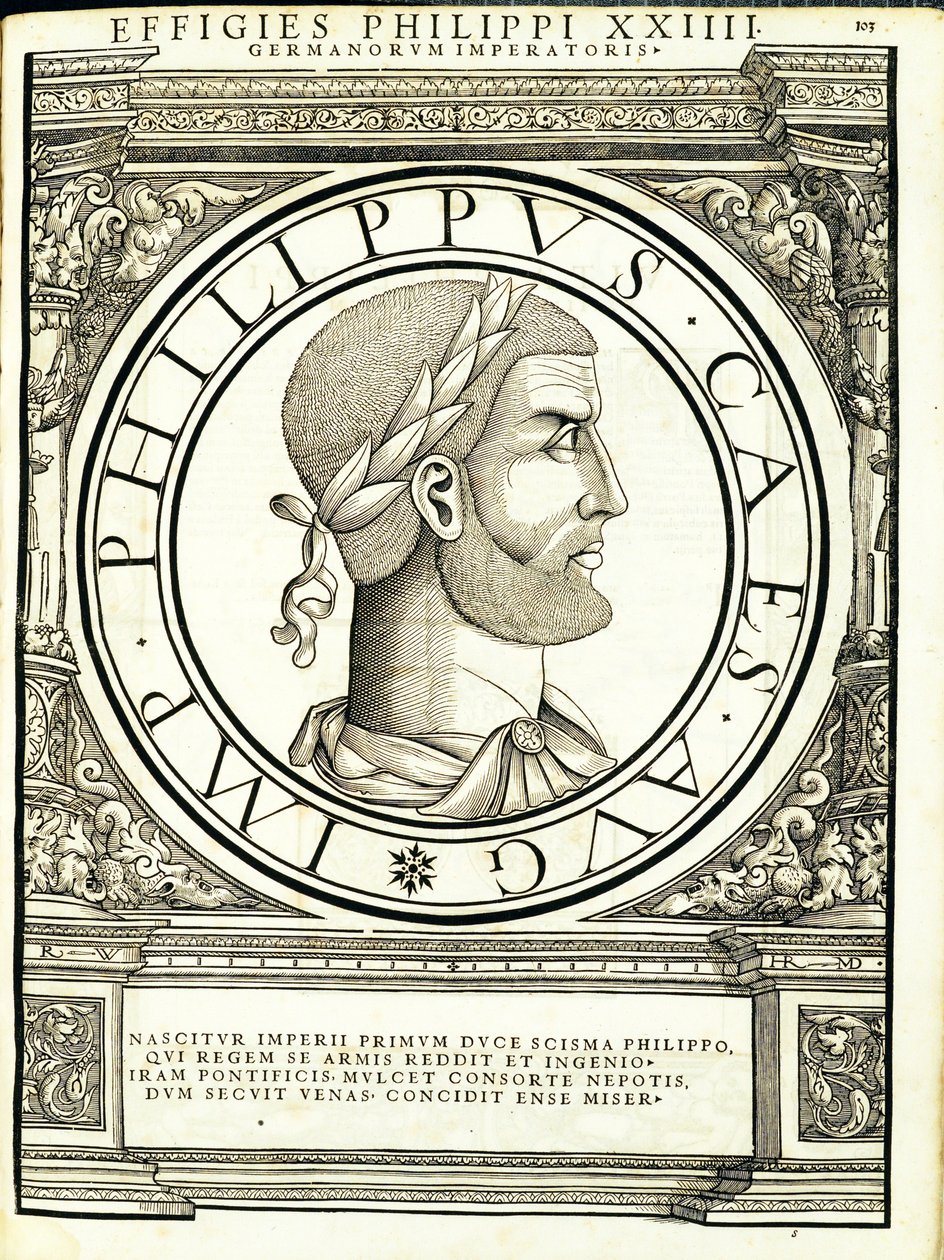 Filipus, ilustracja przedstawiająca cesarzy rzymskich wszystkich regionów wschodnich i zachodnich autorstwa Hans Rudolf Manuel Deutsch