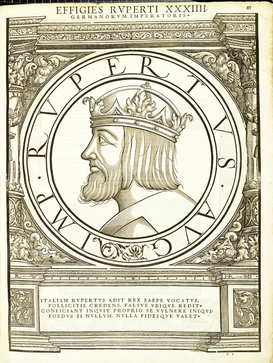 Rupertus, ilustracja z "Imperatorum romanorum omnium orientalium et occidentalium verissimae imagines ex antiquis numismatis", drzeworyt Rudolpha Wyssenbacha, wydrukowany przez Andreasa Gesnera, Zurych, 15 autorstwa Hans Rudolf Manuel Deutsch