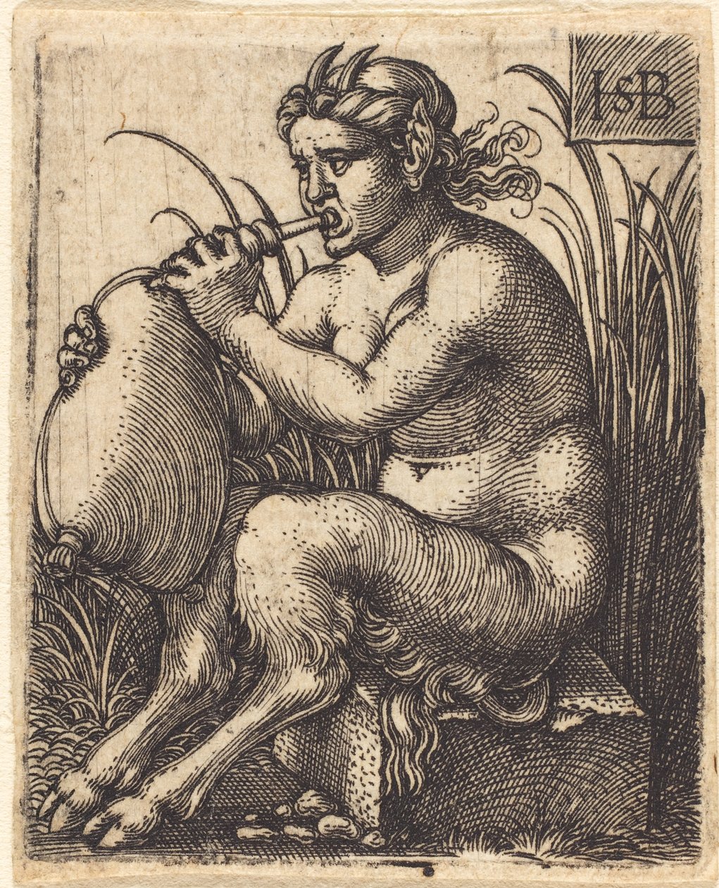 Satyr kobieta grająca na dudach, ok.1525-50 autorstwa Hans Sebald Beham