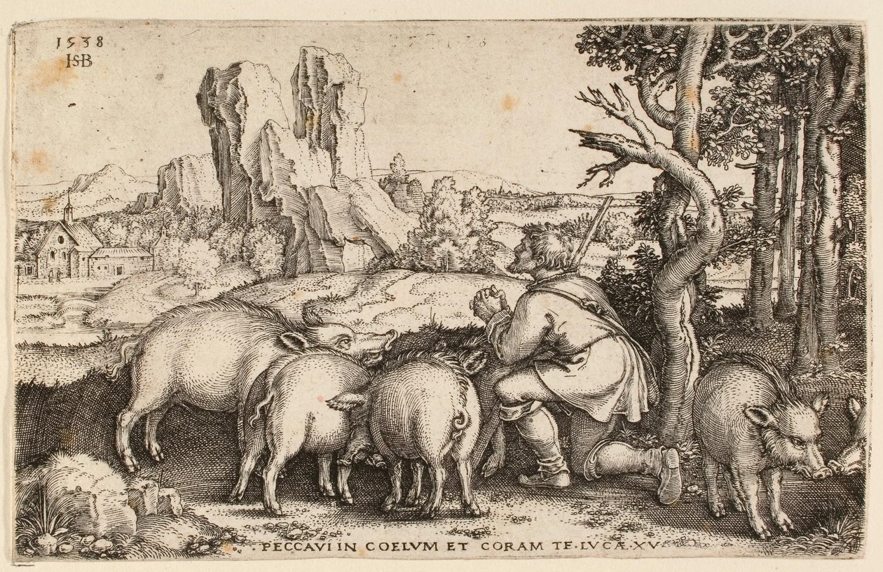 Syn marnotrawny ze świnią, 1538 autorstwa Hans Sebald Beham