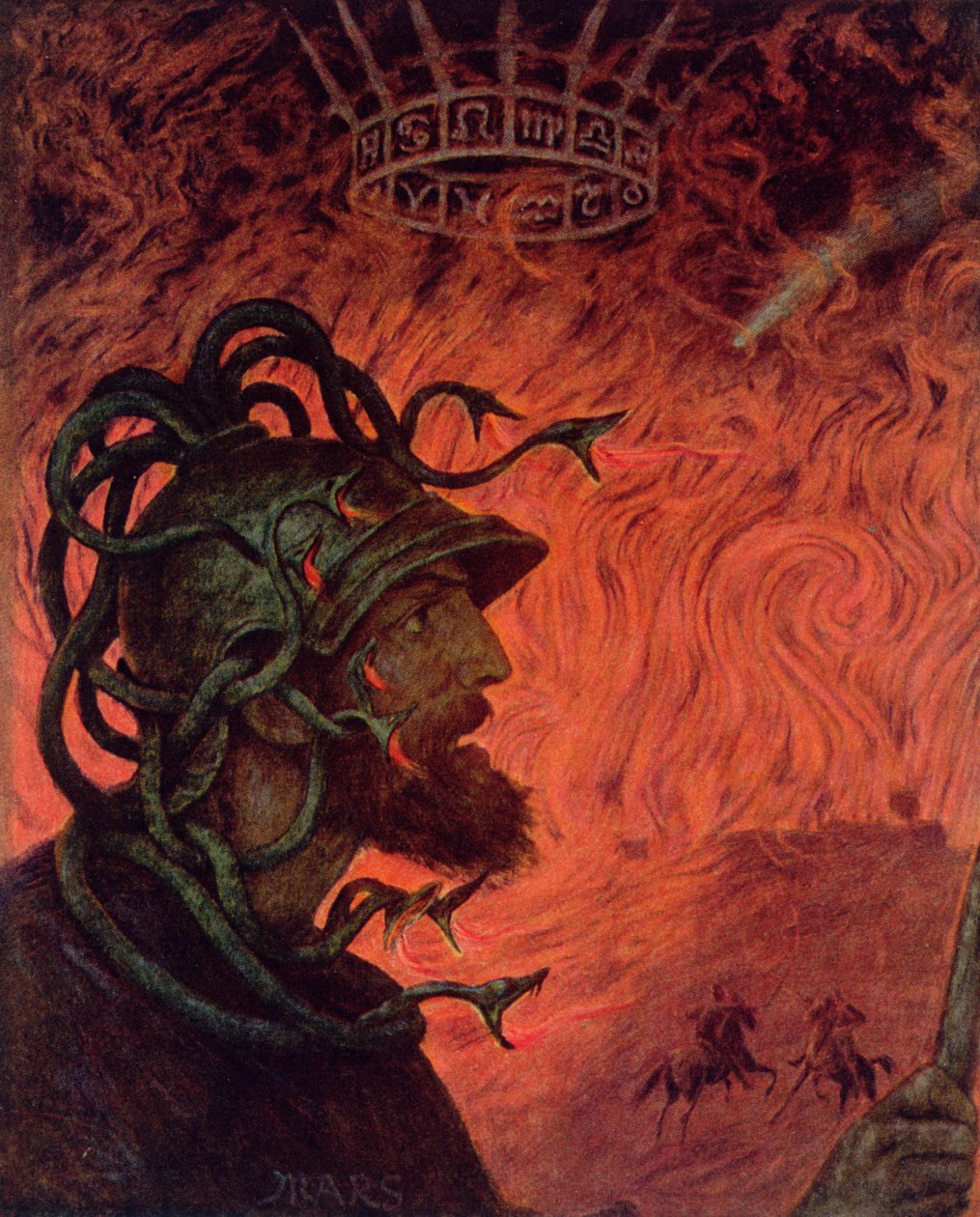 Mars, ilustracja z „Festkalender” wydanego w Lipsku ok. 1910 (litografia kolorowa) autorstwa Hans Thoma