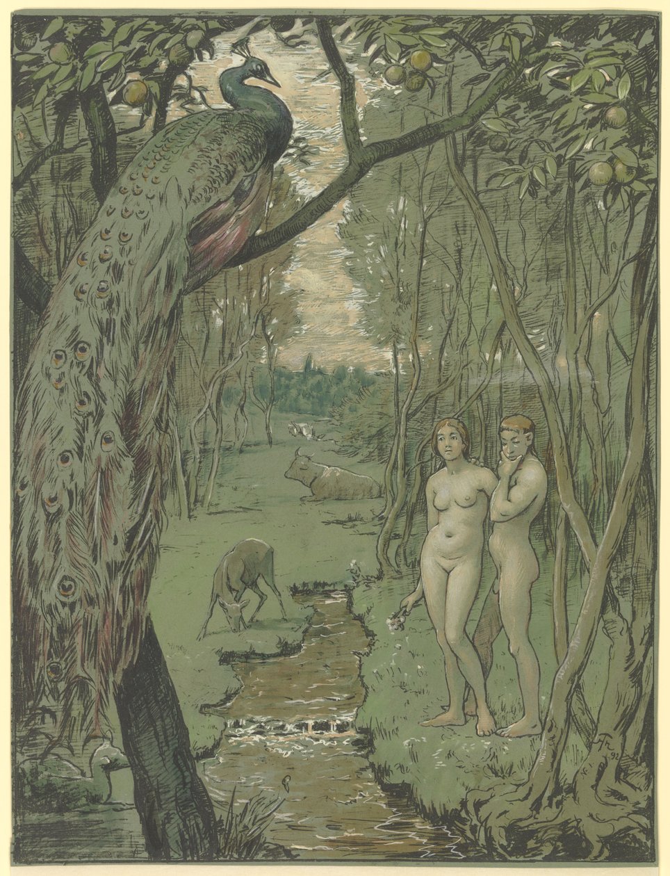 Raj z pawiem autorstwa Hans Thoma
