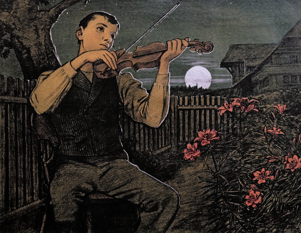 Skrzypek na Księżyc (wydruk alografii) autorstwa Hans Thoma