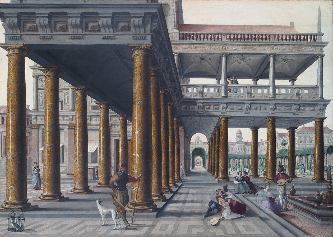 Kaprys architektoniczny z figurami autorstwa Hans or Jan Vredeman de Vries