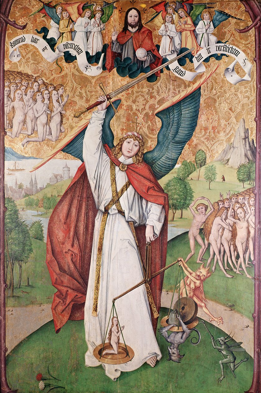Św. Michał ważący dusze na Sądzie Ostatecznym, ok. 1500 (tempera na panelu) autorstwa Hans Leu