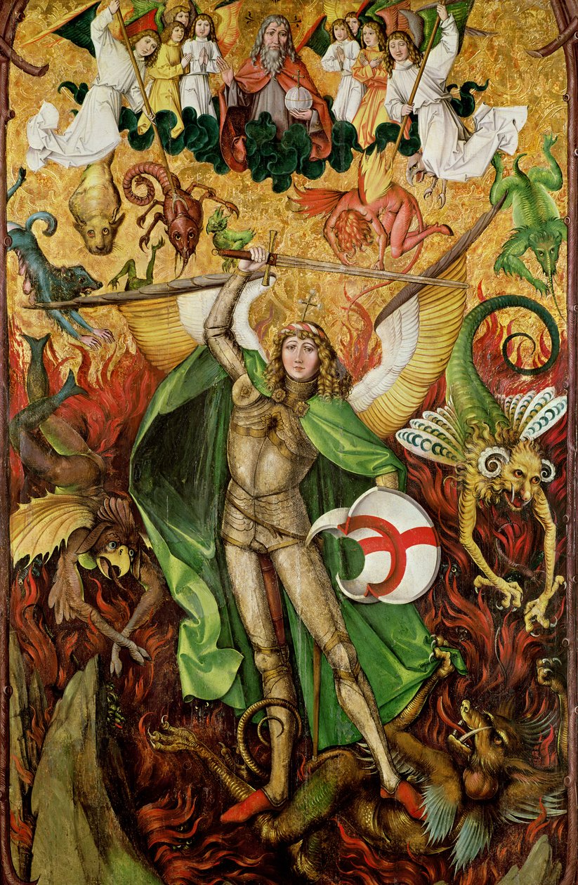 Archanioł Święty Michał w walce z Lucyferem, ok. 1490-1505 (olej na drewnie) autorstwa Hans Leu