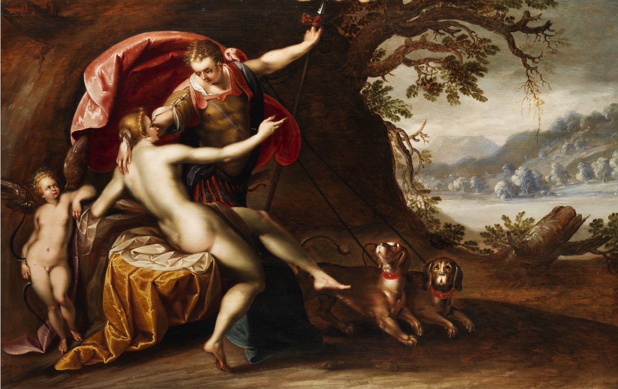 Wenus i Adonis z psami autorstwa Hans von Aachen