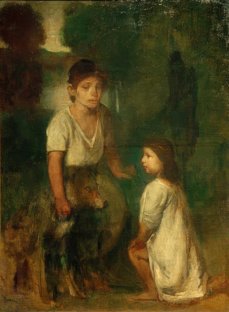 Dwoje dzieci z psem autorstwa Hans von Marées