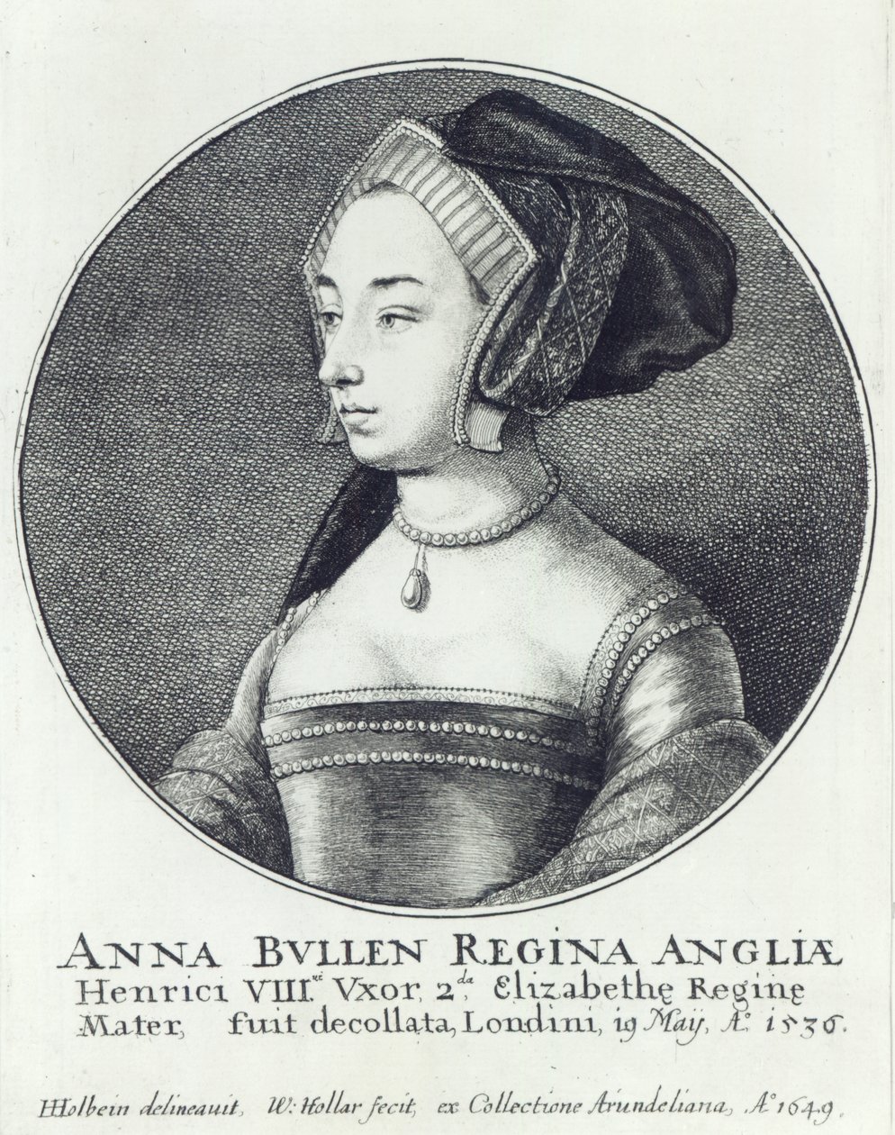 Anna Boleyn, rytowana przez Wenceslausa Hollara autorstwa Hans (after) Holbein the Younger