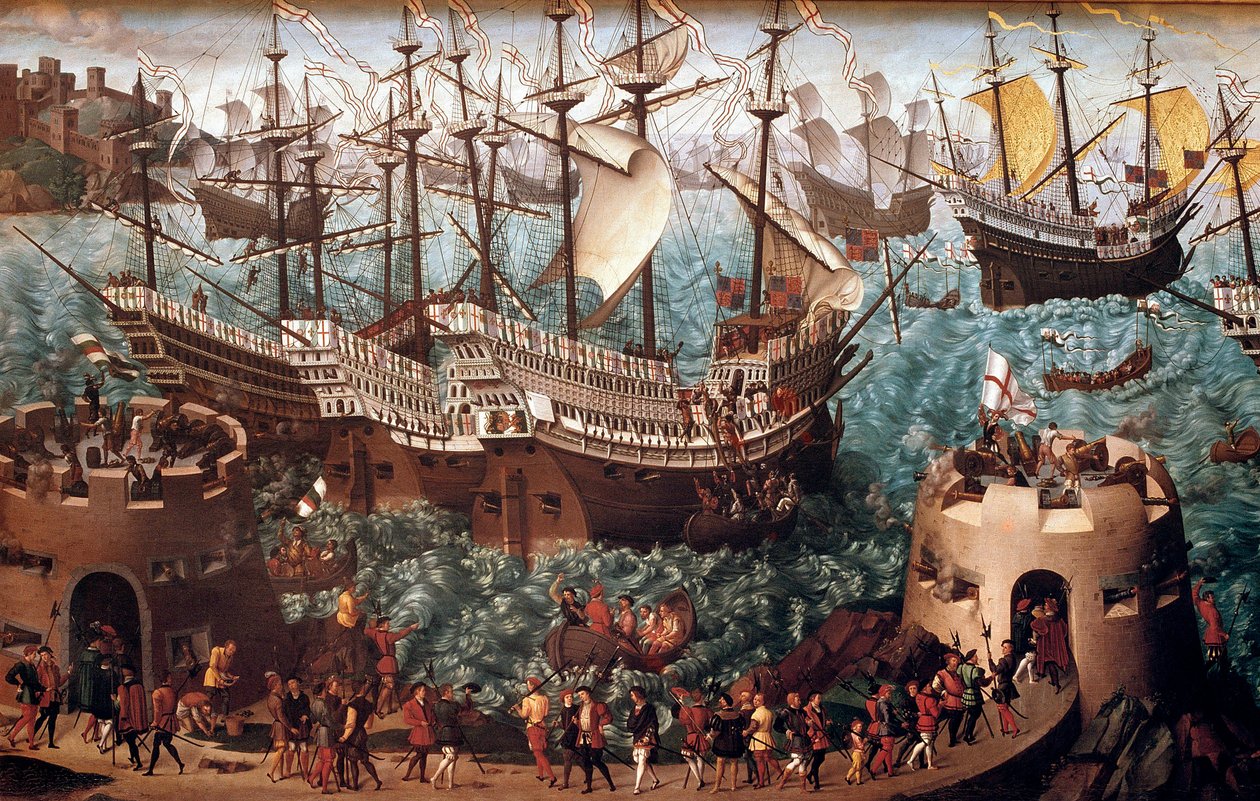 Zaokrętowanie Henryka VIII (1491-1547) w Dover na galionie Henri Grace a Dieu” z okazji handlu podpisanego z Franciszkiem I (Camp du Drap d
