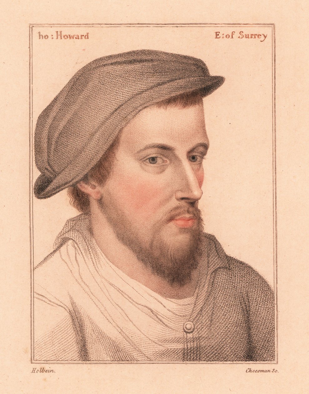 Henry Howard, hrabia Surrey, poeta stracony za zdradę, 1812 (rycina) autorstwa Hans (after) Holbein the Younger
