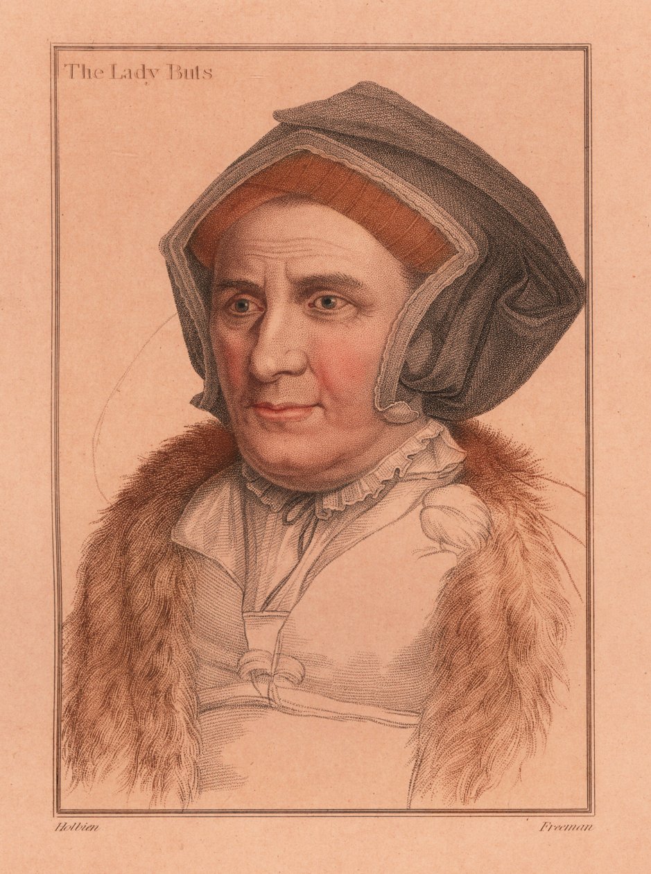 Margaret Bacon, Lady Butts, dama dworu na dworze Henryka VIII, 1812 (rycina) autorstwa Hans (after) Holbein the Younger