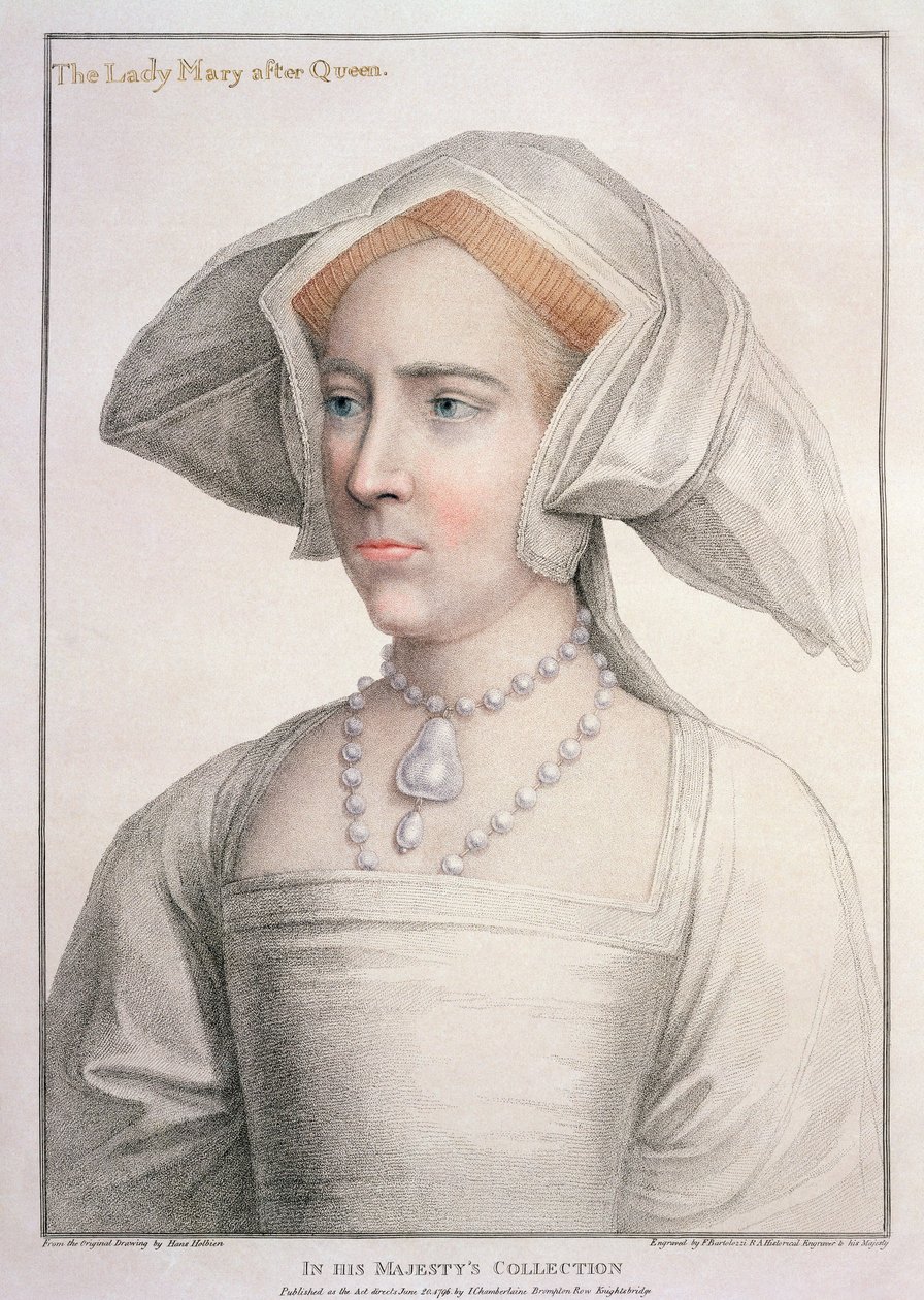 Mary Tudor (1516-58) rytowana przez Francesco Bartolozzi (1727-1815) (rycina) autorstwa Hans (after) Holbein the Younger