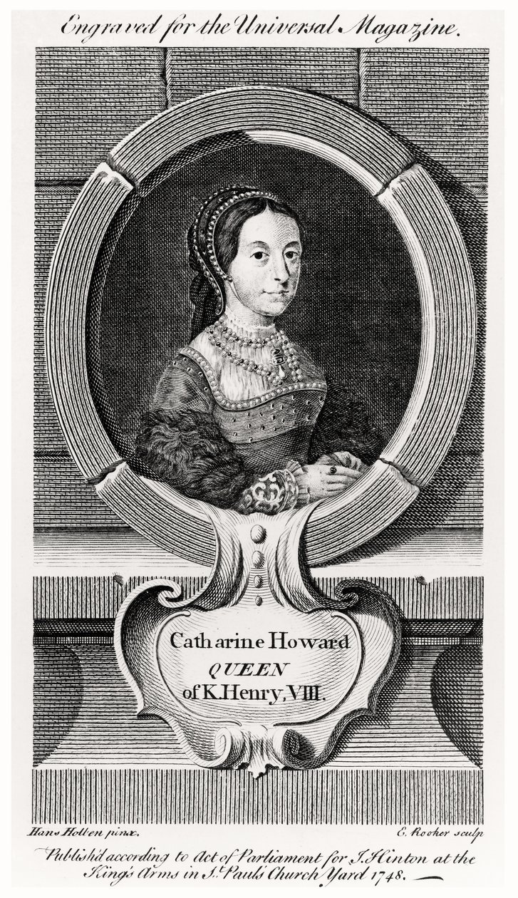 Portret Catherine Howard (1520-42) wygrawerowany przez Edwarda Rookera (ok. 1712-74) 1748 (grawerunek) autorstwa Hans (after) Holbein the Younger
