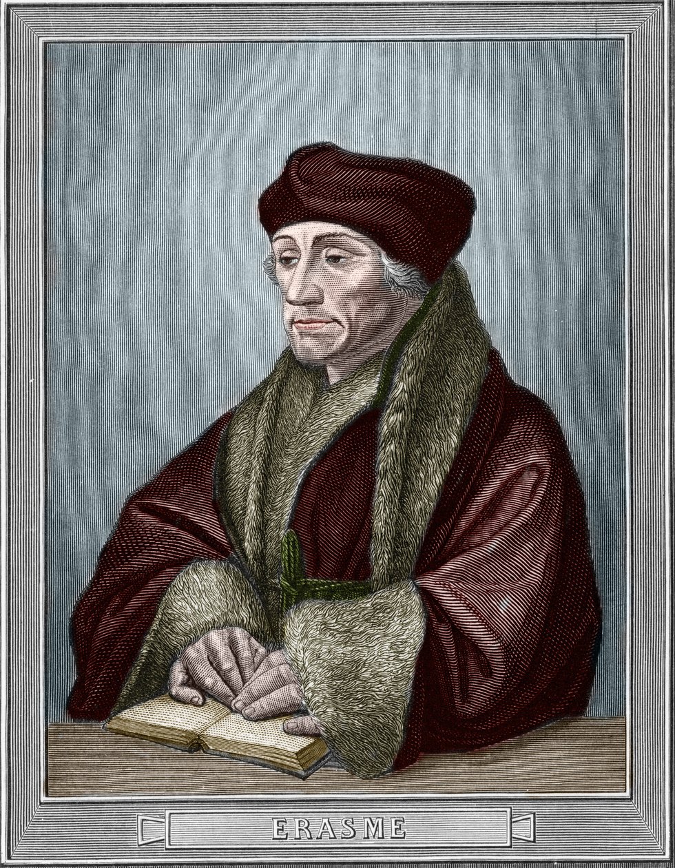 Portret Didiera Erasme (Erasmus z Rotterdamu) (1469 - 1536), holenderskiego humanisty. Rycina według oryginału Holbeina Hansa Młodego (1497-1543). Rycina z 1859 r. w „”galeriach Europy – Włochy” autorstwa armengaud. Prywatna kolekcja. autorstwa Hans (after) Holbein the Younger