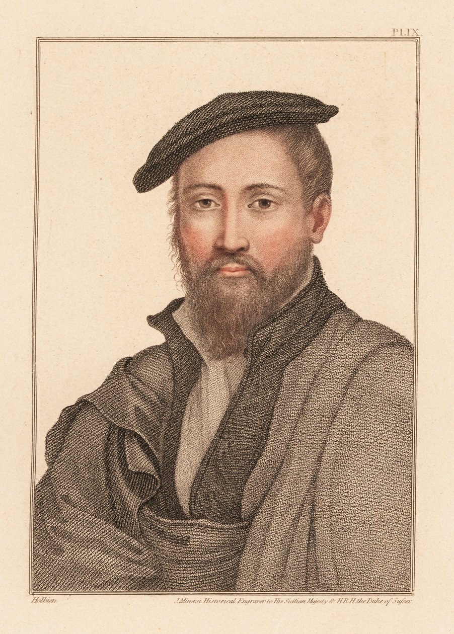 Portret nieznanego mężczyzny, dwór króla Henryka VIII, ok. 1532.,1812 (grawerowanie) autorstwa Hans (after) Holbein the Younger