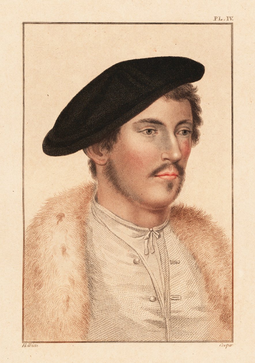 Portret nieznanego mężczyzny, dwór króla Henryka VIII, ok. 1532.,1812 (grawerowanie) autorstwa Hans (after) Holbein the Younger
