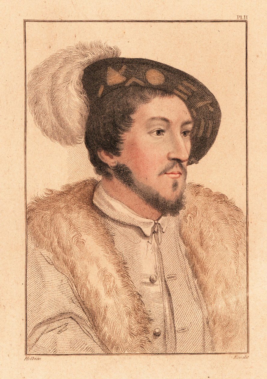 Portret nieznanego mężczyzny, dwór króla Henryka VIII, ok. 1532. 1812 (rycina) autorstwa Hans (after) Holbein the Younger