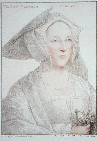 Pani Markiza Dorset (1481-1535) grawerowana przez Francesco Bartolozzi (1727-1815) 1795 (grafika) autorstwa Hans (after) Holbein the Younger