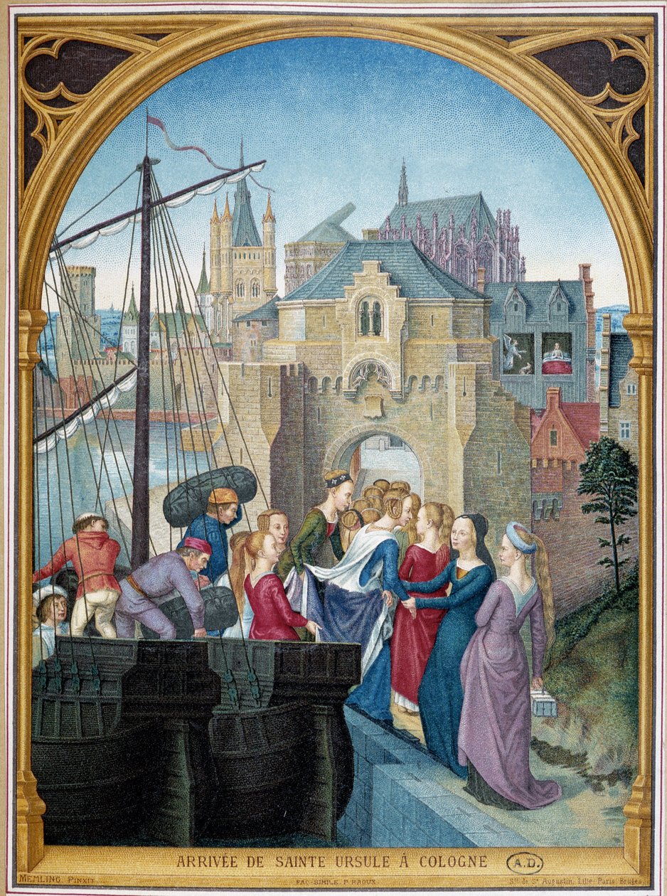 Lądowanie św. Urszuli w Kolonii, od ap. szachy św. Urszuli autorstwa Memling autorstwa Hans (after) Memling