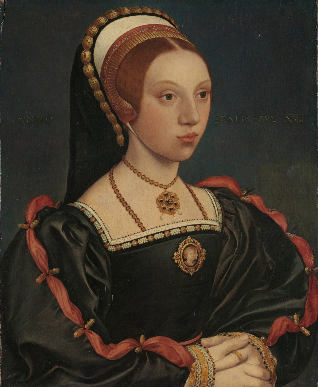Portret młodej kobiety, ok. 1540-45 (olej i złoto na dębie) autorstwa Hans (attr. to) Holbein the Younger