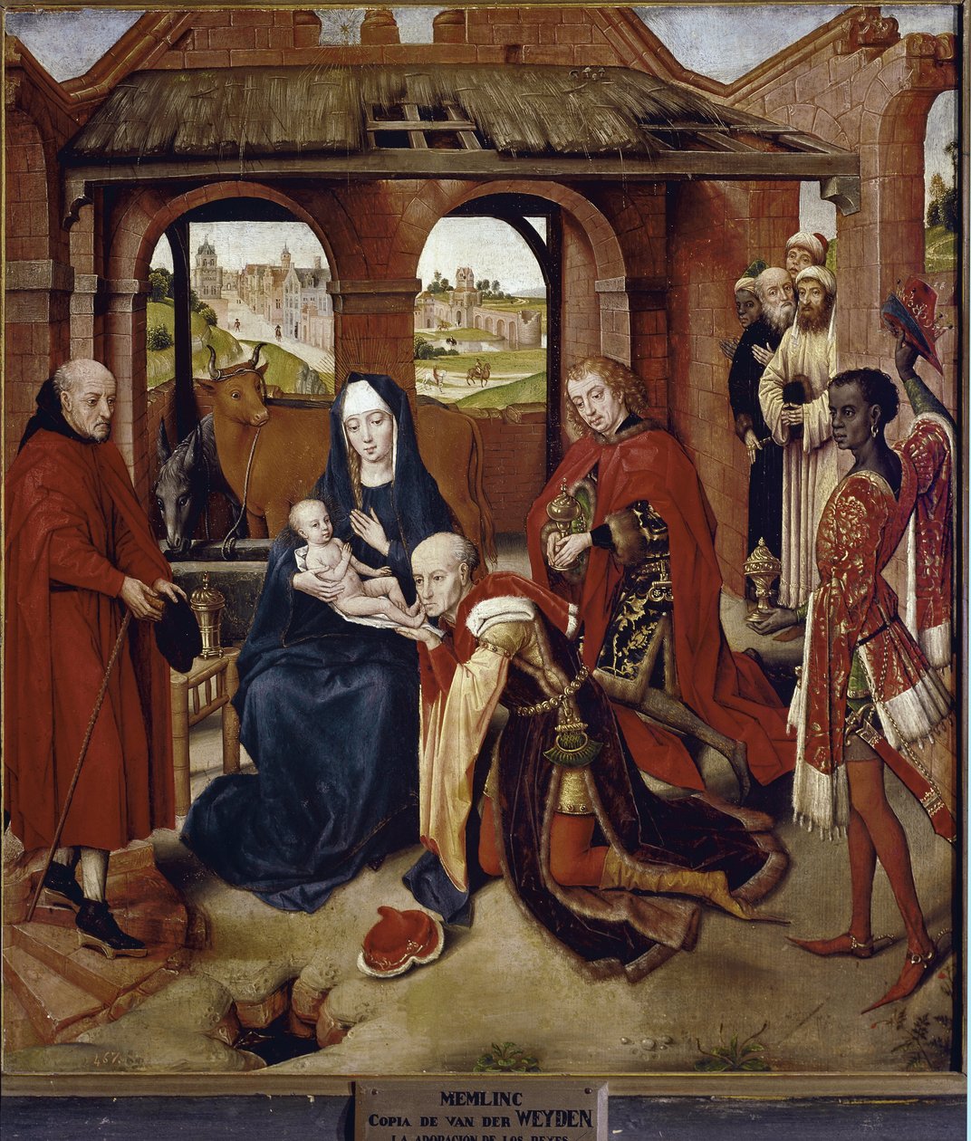 Adoracja Trzech Króli, centralny panel Poliptyk z Loo (olej na drewnie) autorstwa Hans (attr.to) Memling