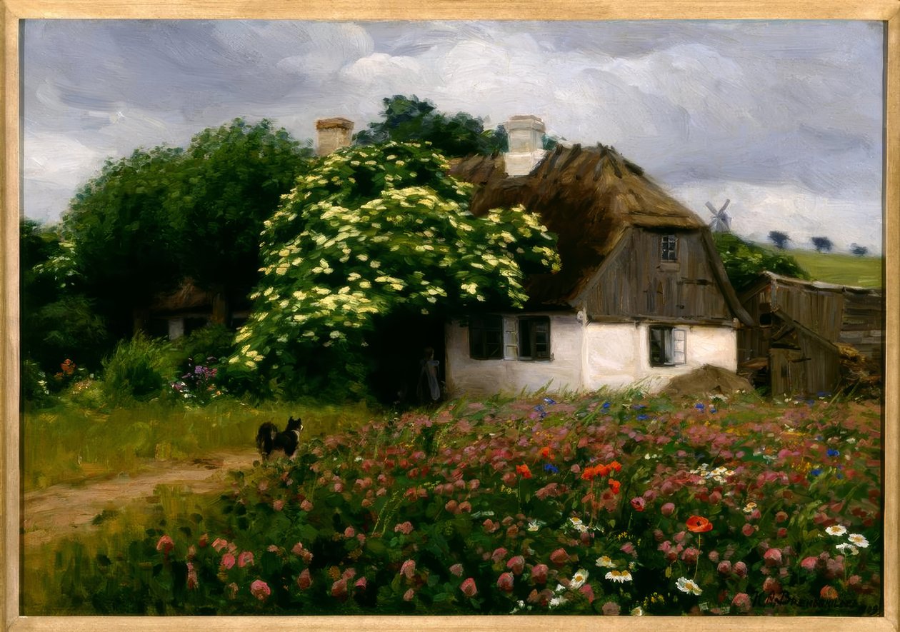 H.A.Brendekilde, kwietna łąka na farmie autorstwa Hans Andersen Brendekilde