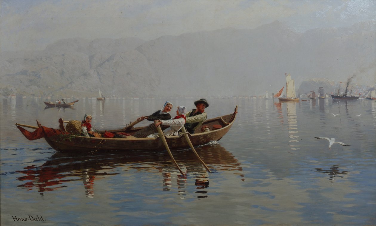 Port Bergen (olej na płótnie) autorstwa Hans Andreas Dahl