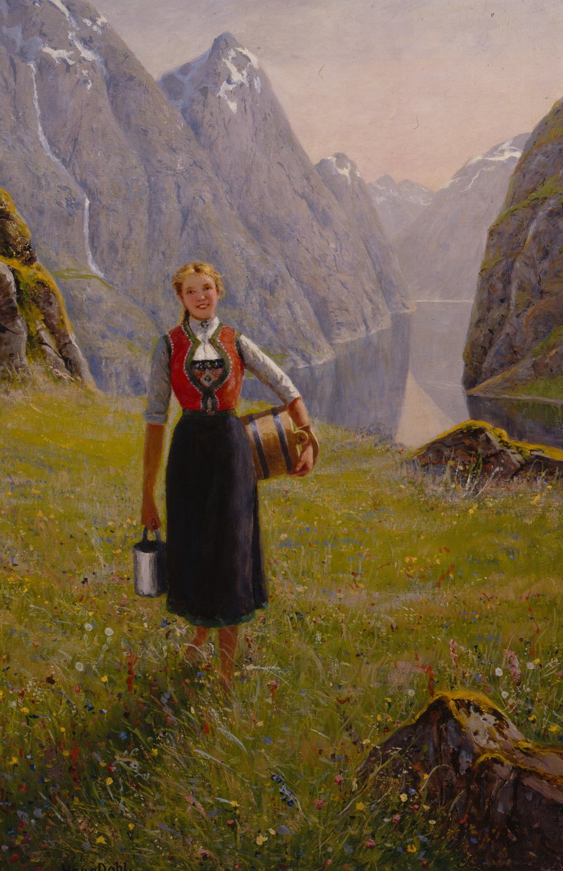Dairymaid (olej na płótnie) autorstwa Hans Andreas Dahl