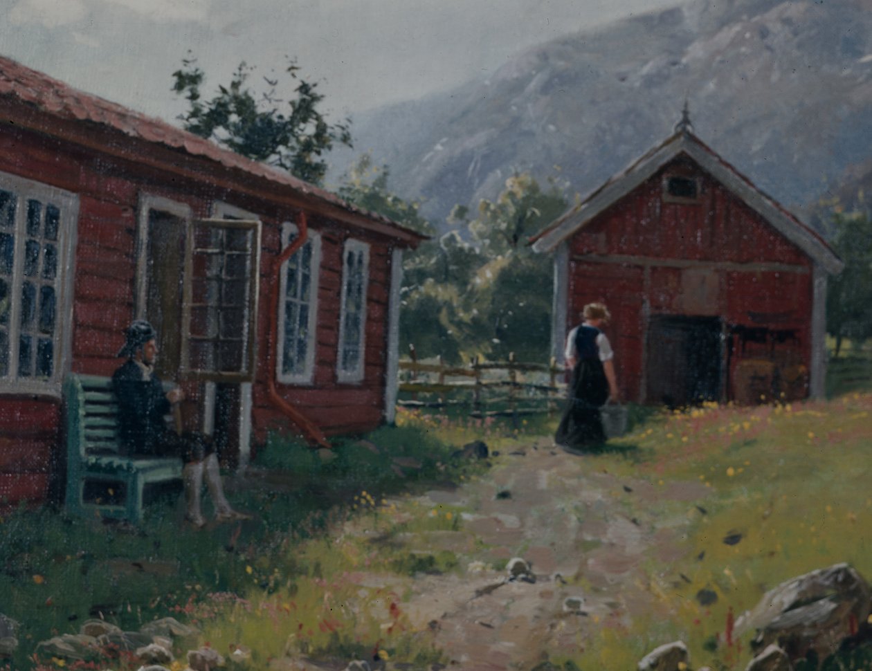 Gospodarstwo, Zachodnia Norwegia (olej na płótnie) autorstwa Hans Andreas Dahl