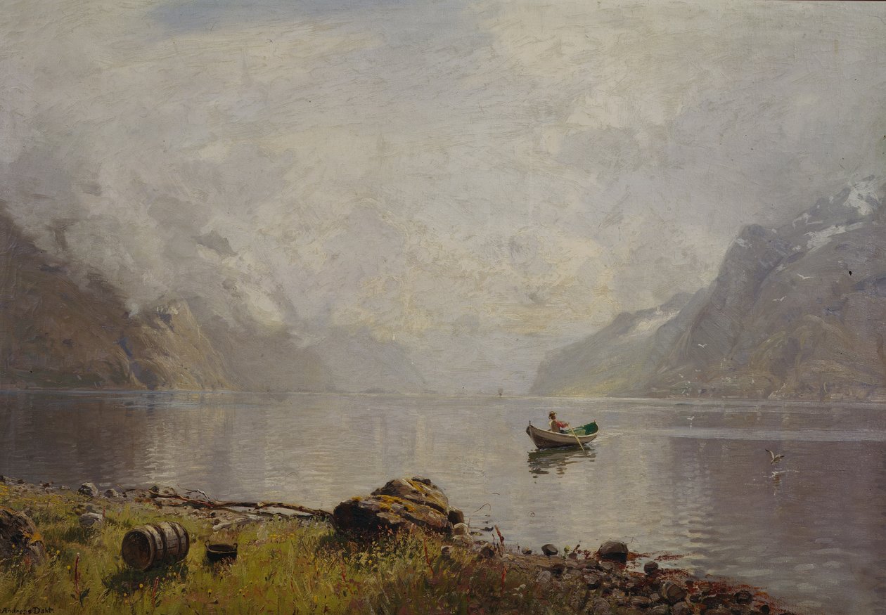 Z Sognefjorden (olej na płótnie) autorstwa Hans Andreas Dahl