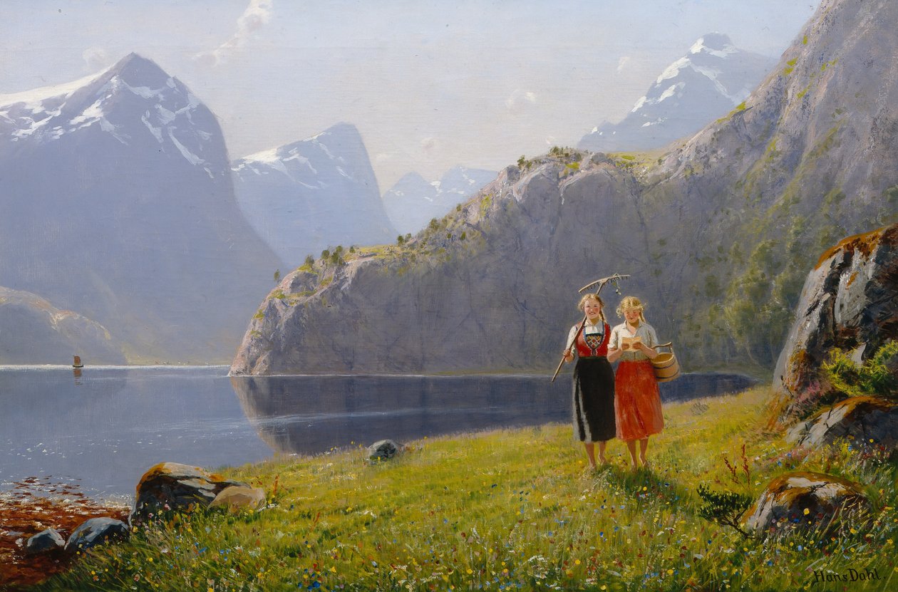 Letni dzień w Balestrand (olej na płótnie) autorstwa Hans Andreas Dahl