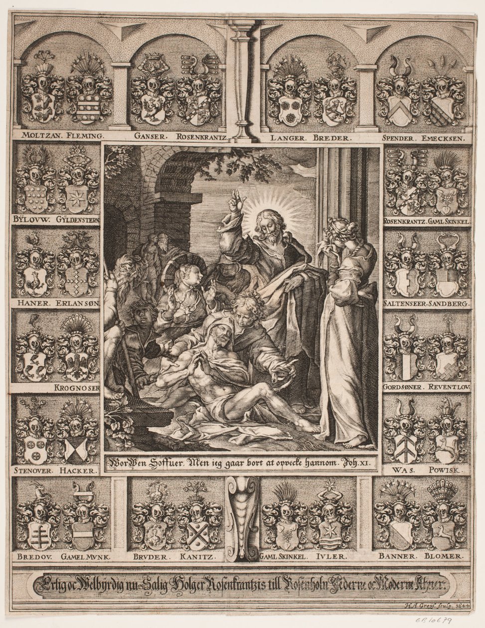 Wskrzeszenie Łazarza. Otoczony tarczami Holgera Rosenkrantza autorstwa Hans Andreas Greys
