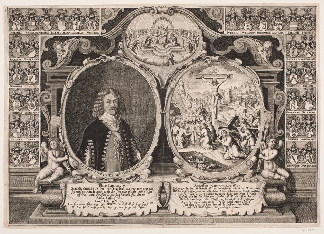 Niels Windet til Grundet i przedstawienie Chrystusa na krzyżu autorstwa Hans Andreas Greys