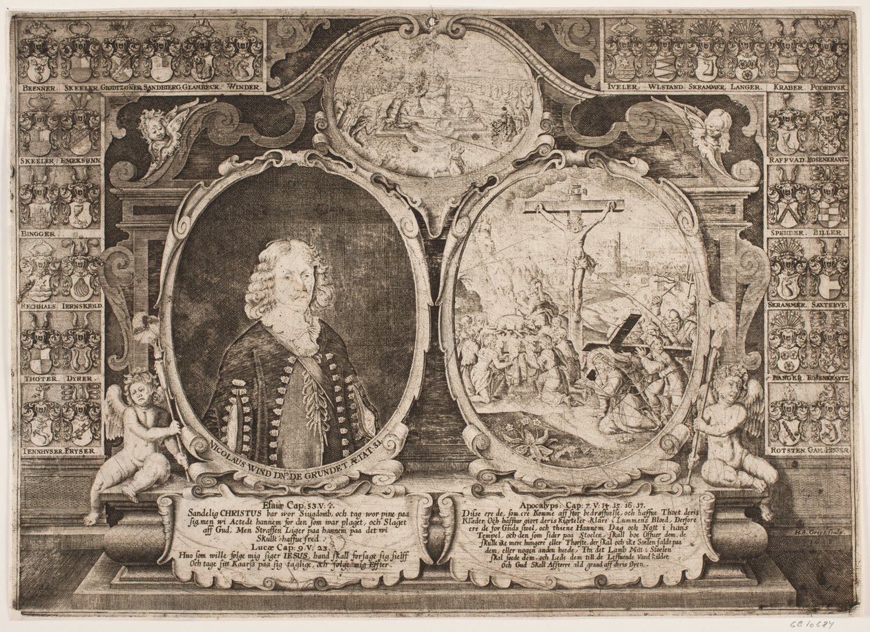 Niels Windet til Grundet i przedstawienie Chrystusa na krzyżu autorstwa Hans Andreas Greys