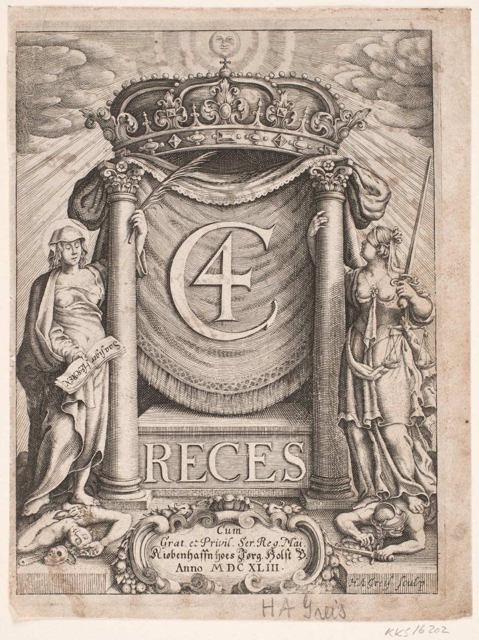 Strona tytułowa dla Christiana IV Reces 1643 autorstwa Hans Andreas Greys