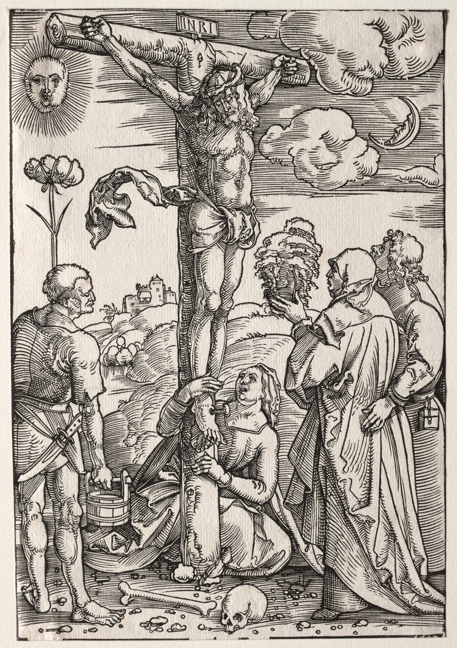 Chrystus na krzyżu z Maryją, św. Janem, Marią Magdaleną i św. Szczepanem, 1505 r. autorstwa Hans Baldung