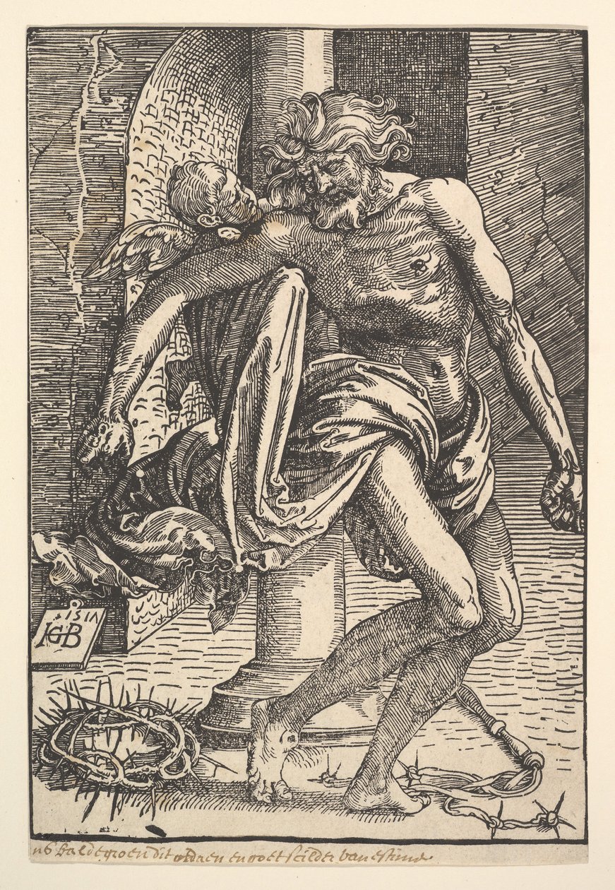 Chrystus z narzędziami tortur podtrzymywany przez małego anioła, 1517. autorstwa Hans Baldung