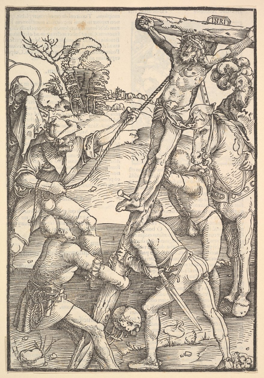 Podwyższenie krzyża, verso: Podniesienie krzyża, ze Speculum Passionis Domini..., 1507. autorstwa Hans Baldung