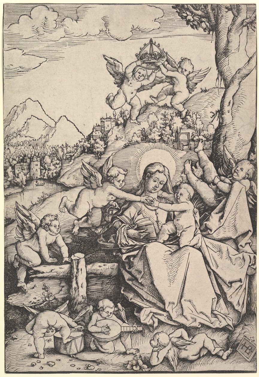 Dziewica z Dzieciątkiem z ośmioma aniołami w krajobrazie, 1511. autorstwa Hans Baldung