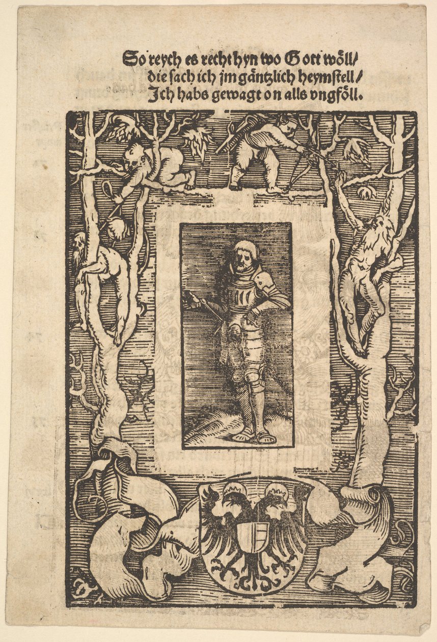 Ramka tytułowa z człowiekiem w zbroi w centrum, 1513. autorstwa Hans Baldung