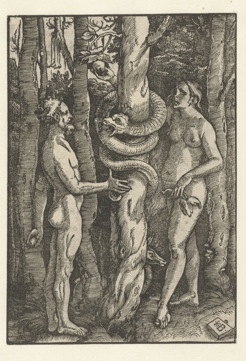 Adam i Ewa z wężem Pokusa autorstwa Hans Baldung Grien