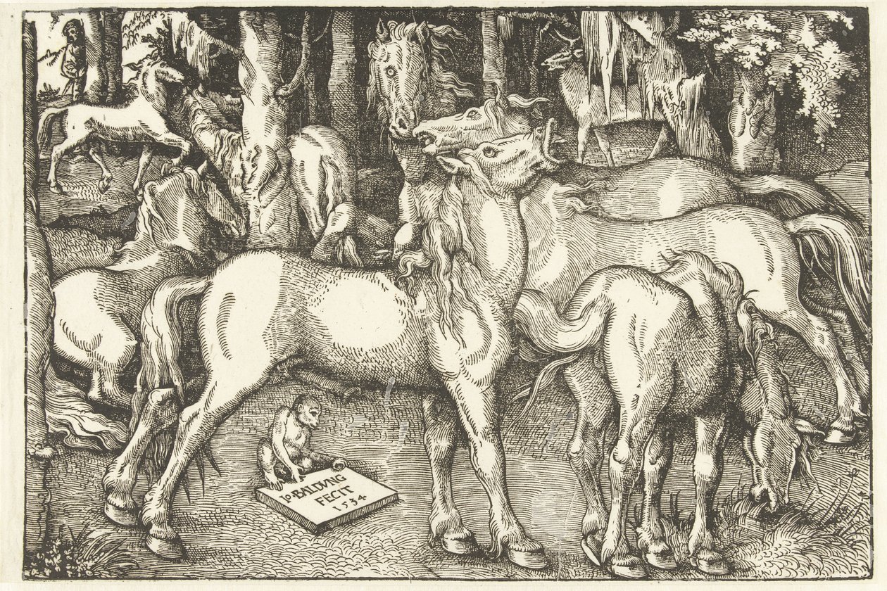 Grupa siedmiu koni i małpa autorstwa Hans Baldung Grien