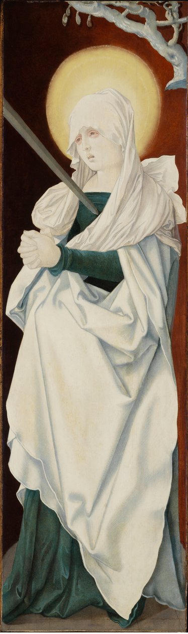 La Vierge des douleurs - Dziewica Bolesna (Mater dolorosa), autorstwa Baldunga (Baldung Grien), Hansa (1484-1545). Olej na drewnie, ok. 1516. Wymiar: 152,2x46 cm. Muzeum Szepmuveszeti, Budapeszt autorstwa Hans Baldung Grien
