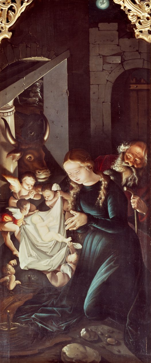 Narodzenia Jezusa, panel Opowieści Dziewicy, Hans Baldung (1484 lub 1485-1545), Ołtarz katedry we Fryburgu autorstwa Hans Baldung Grien